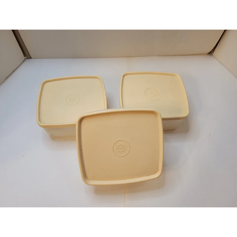 70s/80s Vintage Tupperware Sheer Food Storage Container Set w 3 Almond Lids 310